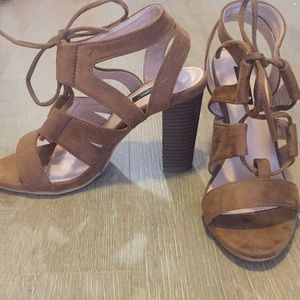 Lace up tan gladiator heeled sandals